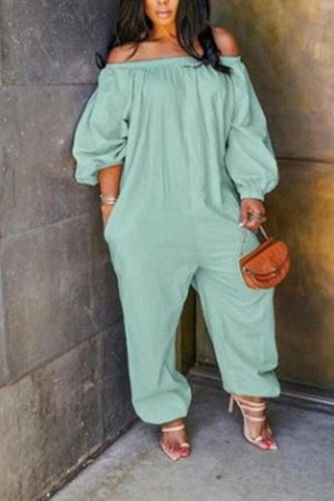 Casual Off The Shoulder Solid Color Jumpsuit