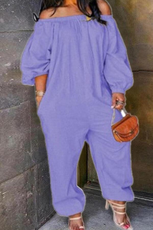 Casual Off The Shoulder Solid Color Jumpsuit