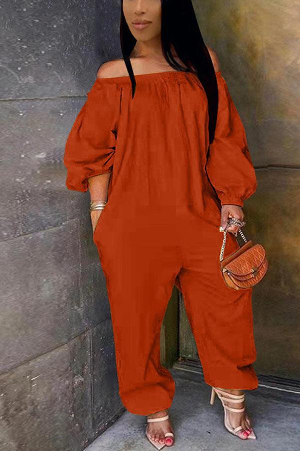 Casual Off The Shoulder Solid Color Jumpsuit
