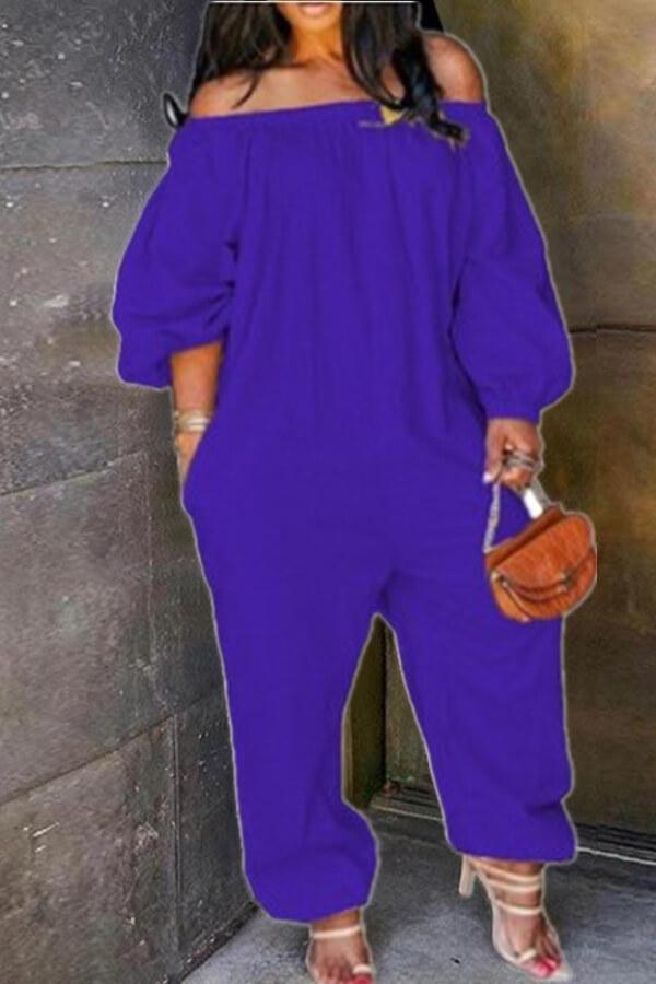 Casual Off The Shoulder Solid Color Jumpsuit