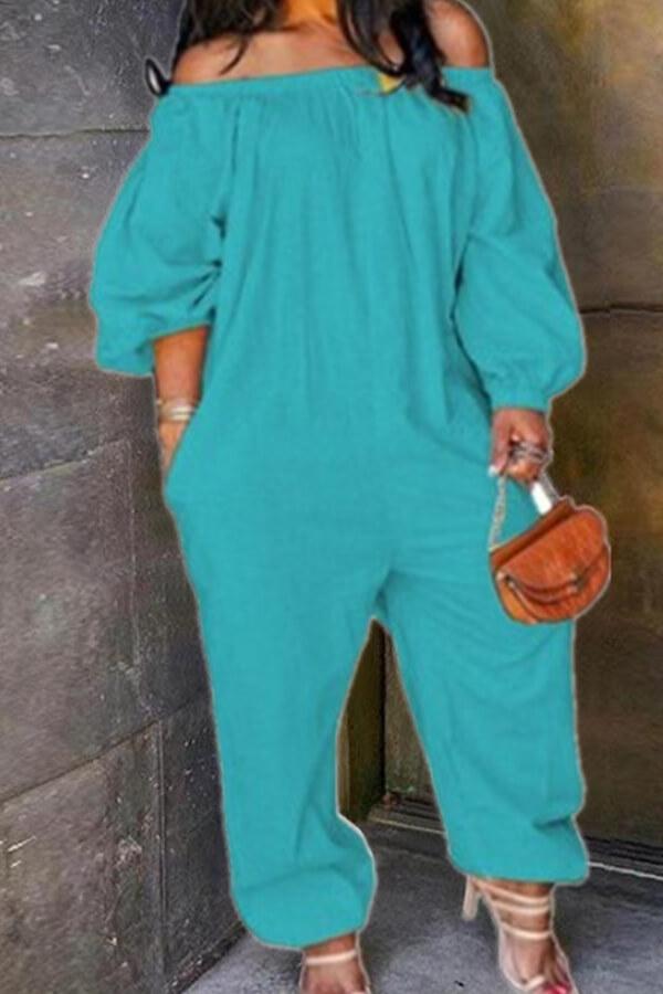 Casual Off The Shoulder Solid Color Jumpsuit