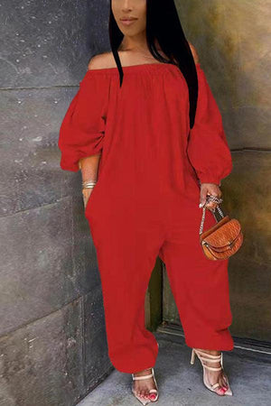 Casual Off The Shoulder Solid Color Jumpsuit