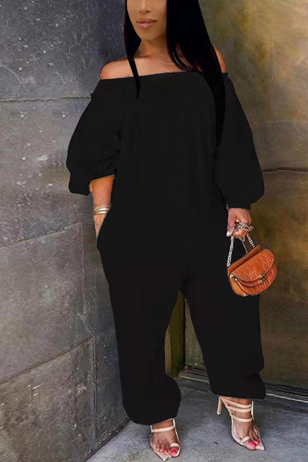 Casual Off The Shoulder Solid Color Jumpsuit