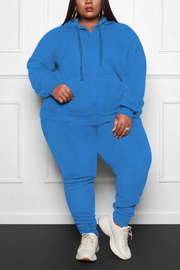 Casual Plus Size Hooded Two Pieces