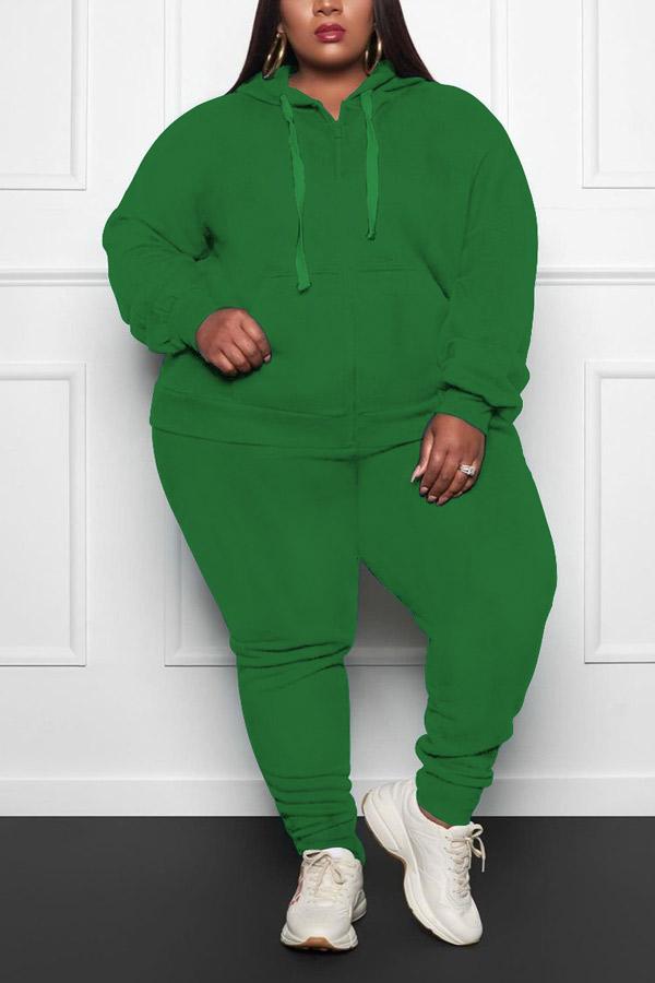 Casual Plus Size Hooded Two Pieces