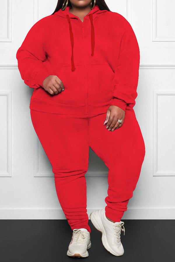 Casual Plus Size Hooded Two Pieces