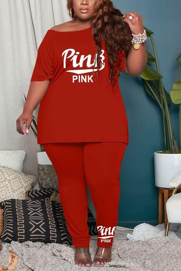 Casual Plus Size Letter Print Trousers Set