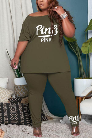 Casual Plus Size Letter Print Trousers Set