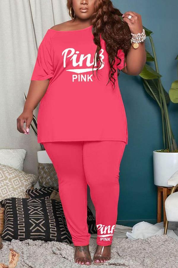 Casual Plus Size Letter Print Trousers Set