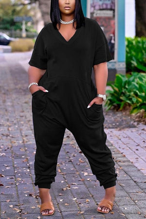 Casual Plus Size Solid Color Jumpsuit