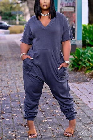 Casual Plus Size Solid Color Jumpsuit
