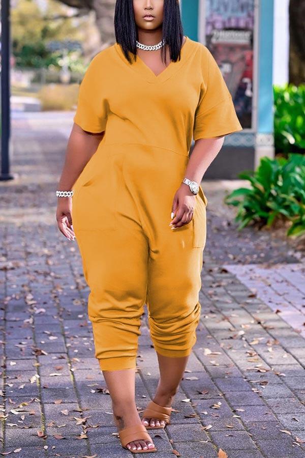 Casual Plus Size Solid Color Jumpsuit