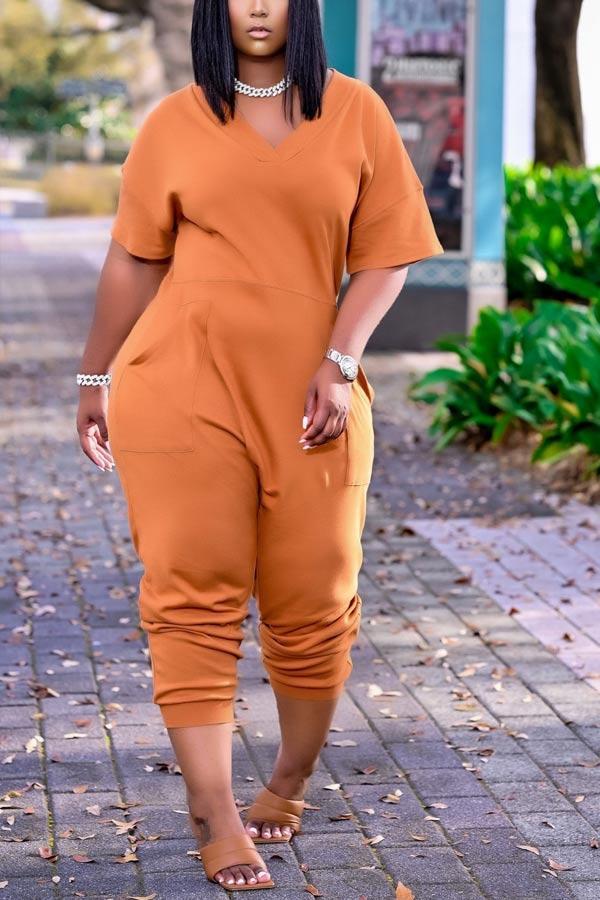 Casual Plus Size Solid Color Jumpsuit