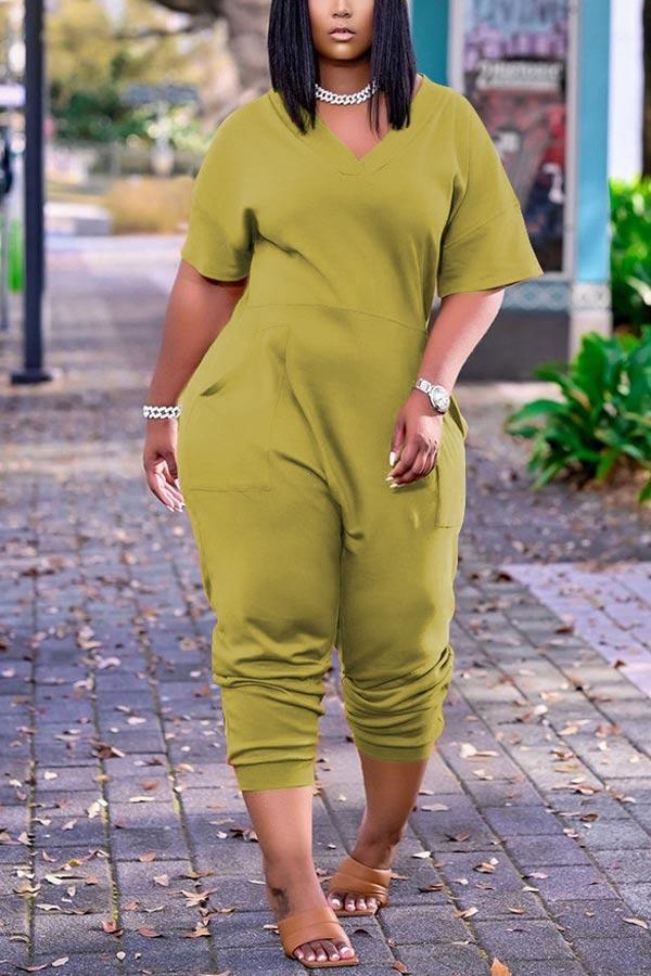 Casual Plus Size Solid Color Jumpsuit