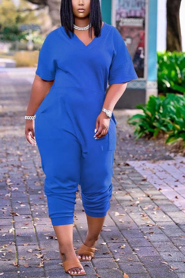 Casual Plus Size Solid Color Jumpsuit