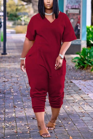 Casual Plus Size Solid Color Jumpsuit