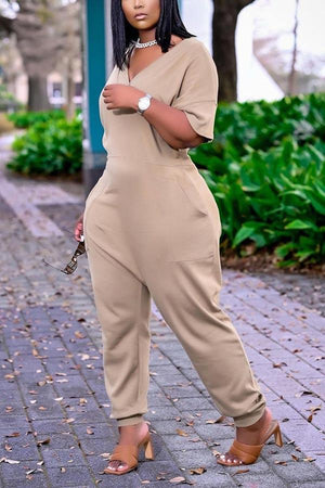 Casual Plus Size Solid Color Jumpsuit