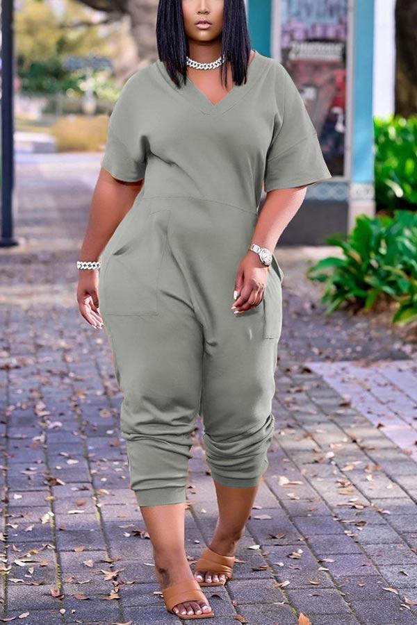 Casual Plus Size Solid Color Jumpsuit