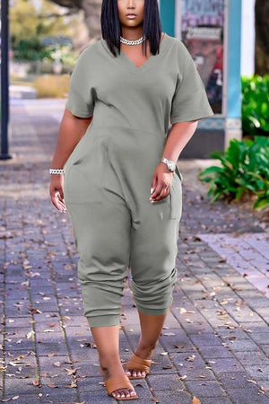 Casual Plus Size Solid Color Jumpsuit