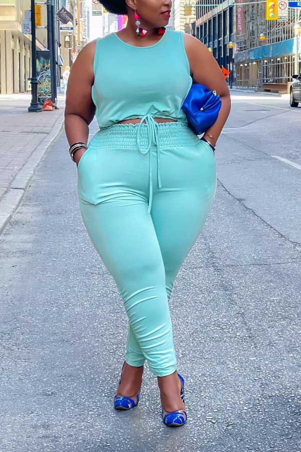 Casual Plus Size Solid Color Vest Trousers Set