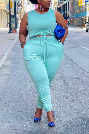 Casual Plus Size Solid Color Vest Trousers Set