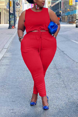 Casual Plus Size Solid Color Vest Trousers Set