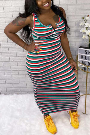 Casual Plus Size Striped Sleeveless Maxi Dress