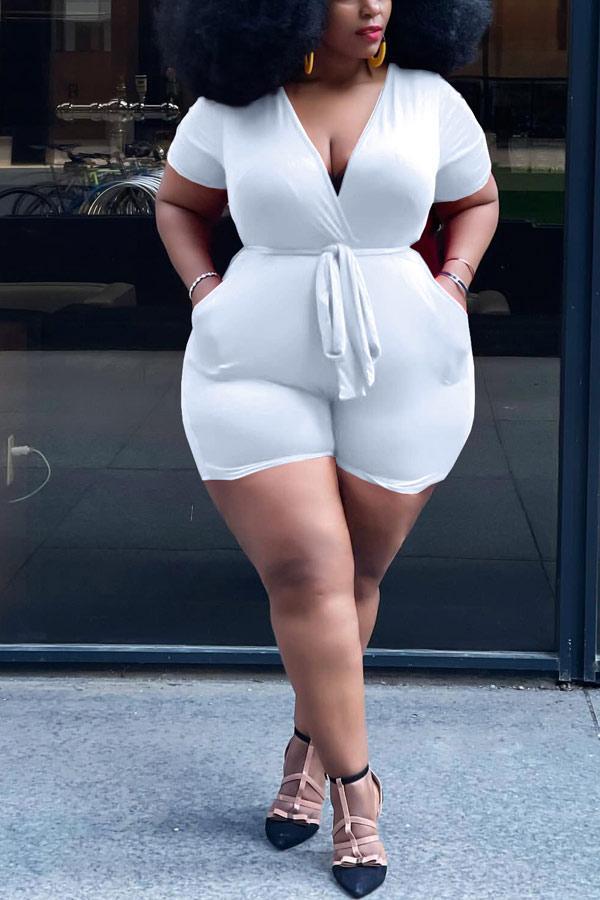 Casual Plus Size V-Neck Pocket Romper