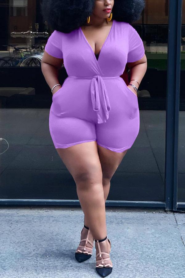 Casual Plus Size V-Neck Pocket Romper