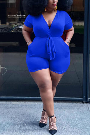 Casual Plus Size V-Neck Pocket Romper