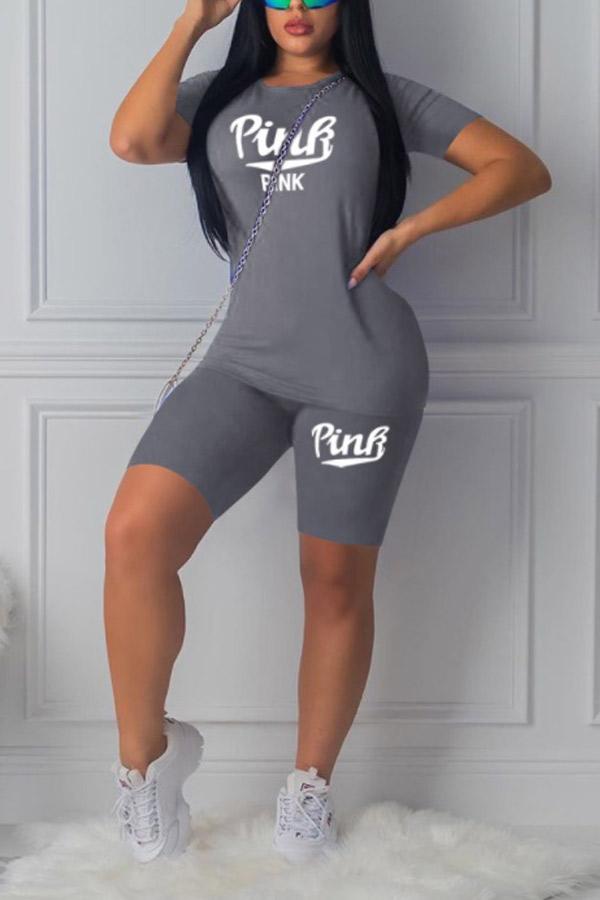 Casual Print Short Sleeve Sports Set