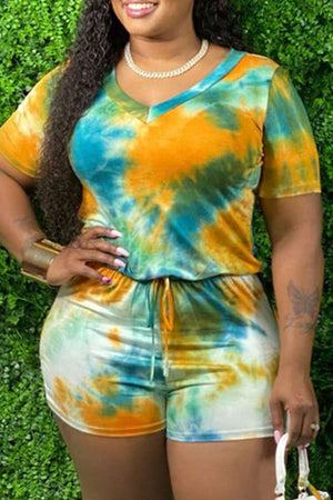 Casual Print Tie Dye Plus Size Jumpsuits