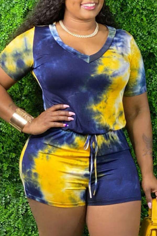 Casual Print Tie Dye Plus Size Jumpsuits