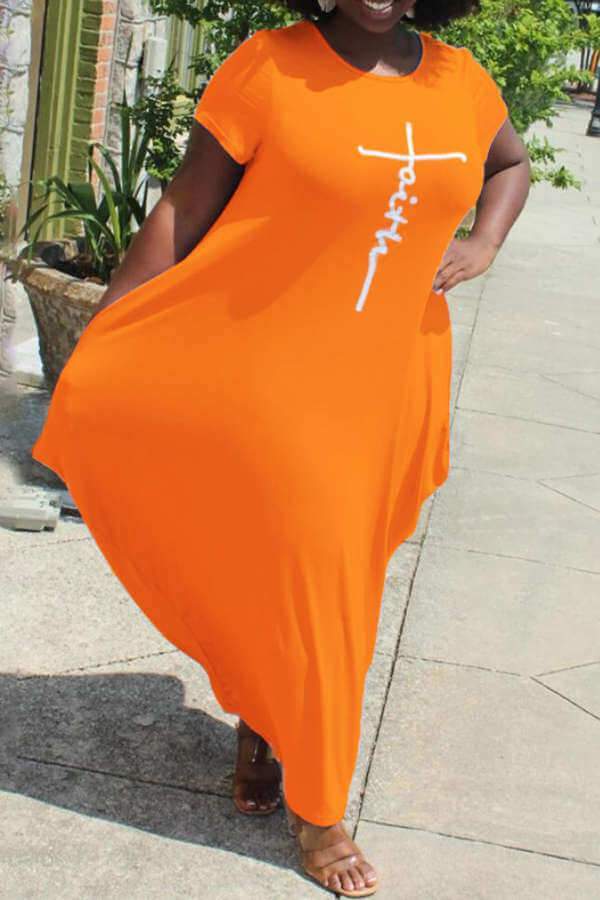 Casual Round Neck Irregular Hem Plus Size Dress