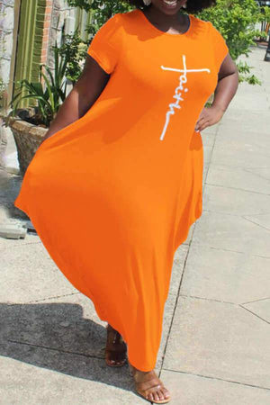 Casual Round Neck Irregular Hem Plus Size Dress