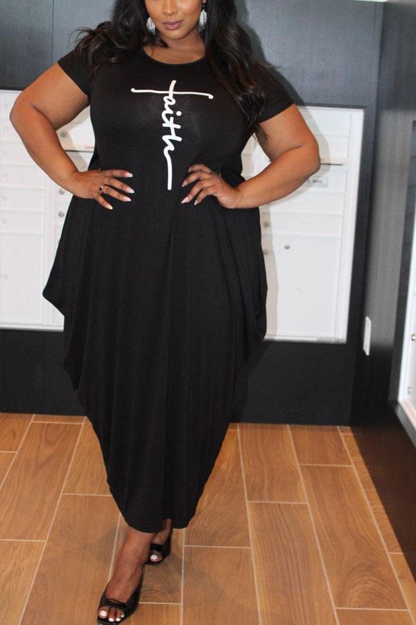 Casual Round Neck Irregular Hem Plus Size Dress