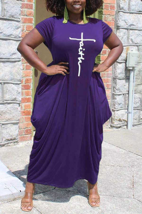 Casual Round Neck Irregular Hem Plus Size Dress