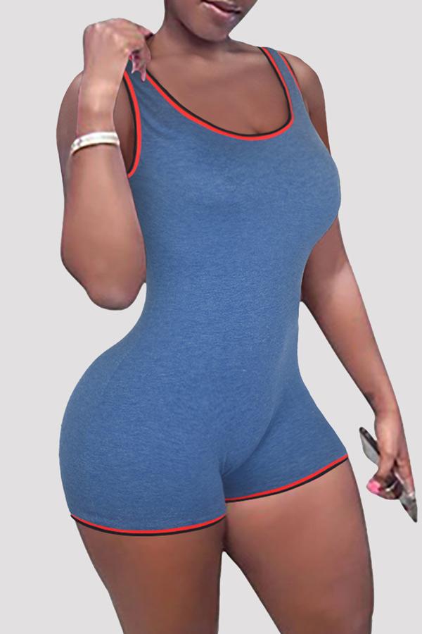 Casual Sleeveless Solid Color Romper