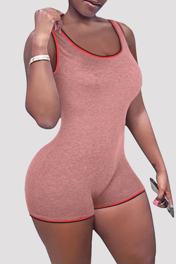 Casual Sleeveless Solid Color Romper