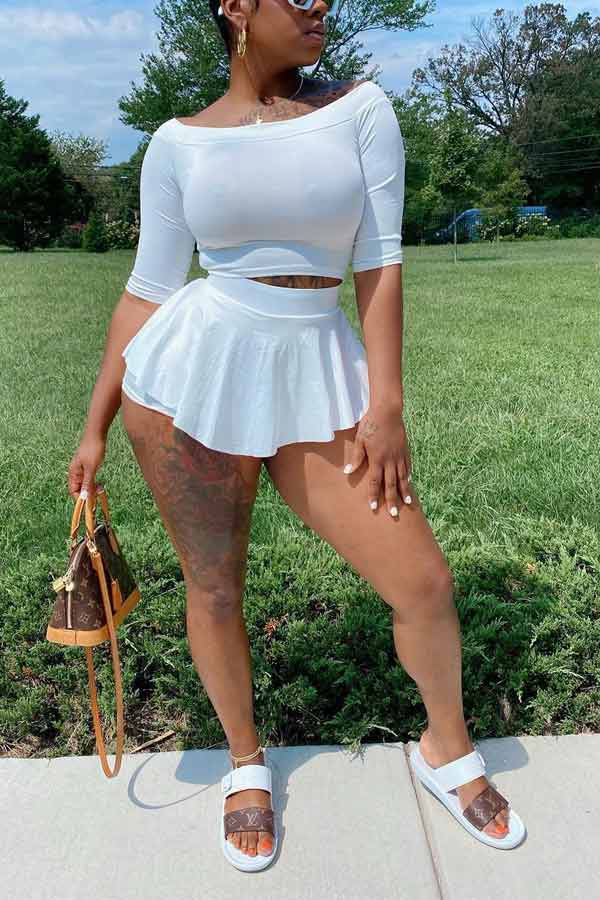 Casual Slim Solid Color T-shirt Skirt Set