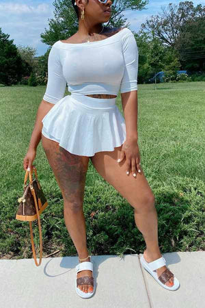 Casual Slim Solid Color T-shirt Skirt Set