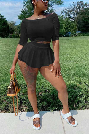 Casual Slim Solid Color T-shirt Skirt Set