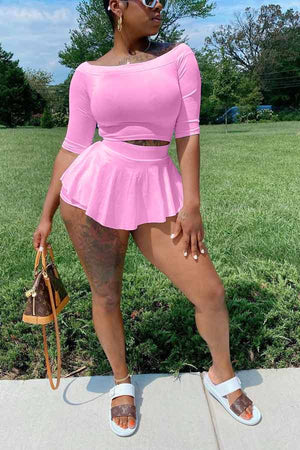 Casual Slim Solid Color T-shirt Skirt Set