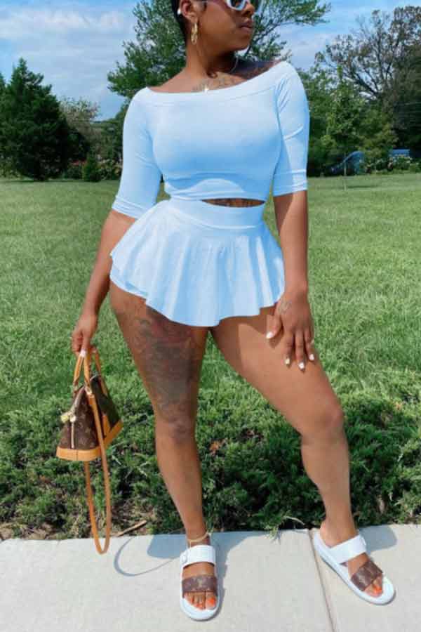 Casual Slim Solid Color T-shirt Skirt Set
