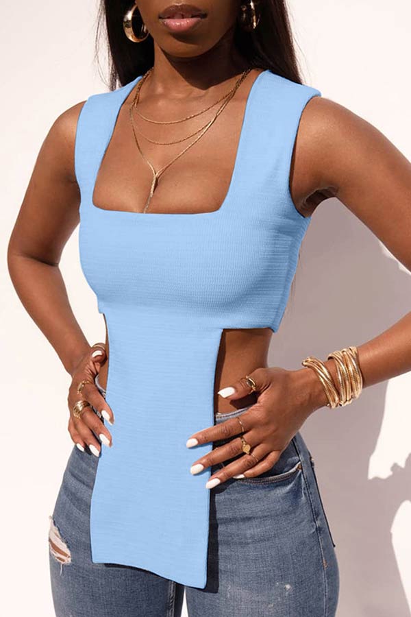 Casual Solid Color Irregular Hem Vest