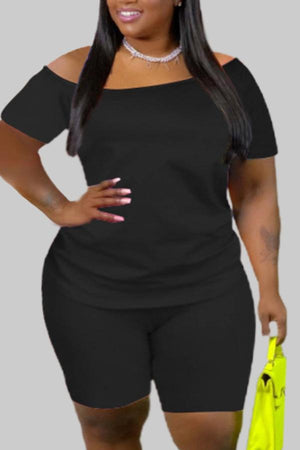 Casual Solid Color Plus Size Shorts Set
