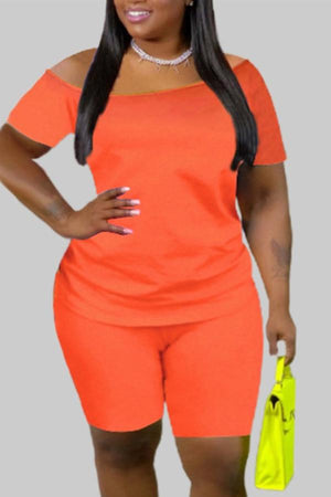 Casual Solid Color Plus Size Shorts Set