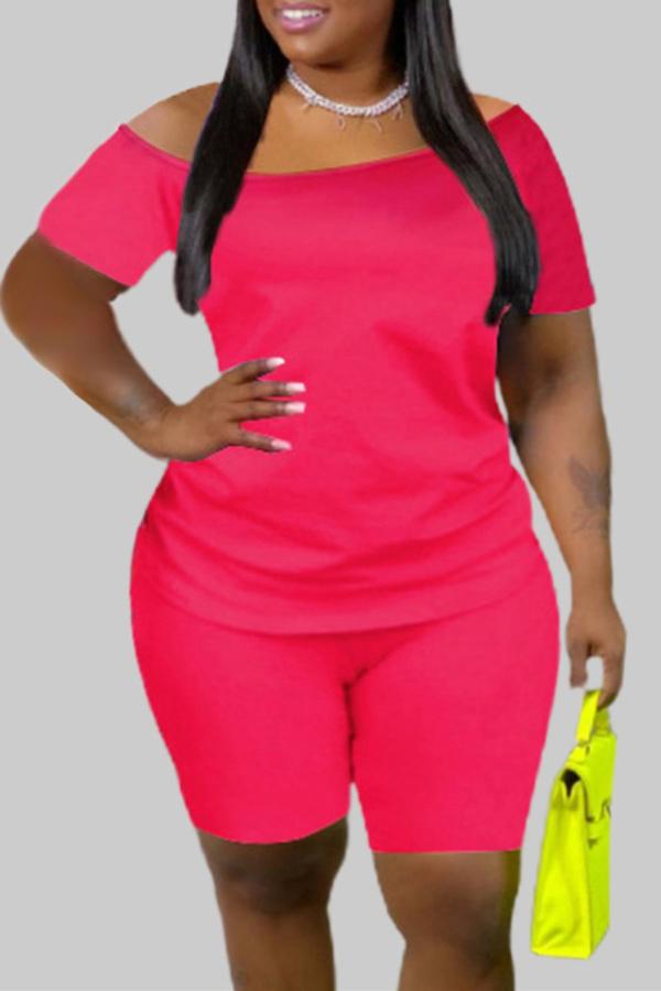 Casual Solid Color Plus Size Shorts Set