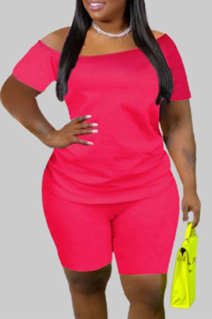 Casual Solid Color Plus Size Shorts Set
