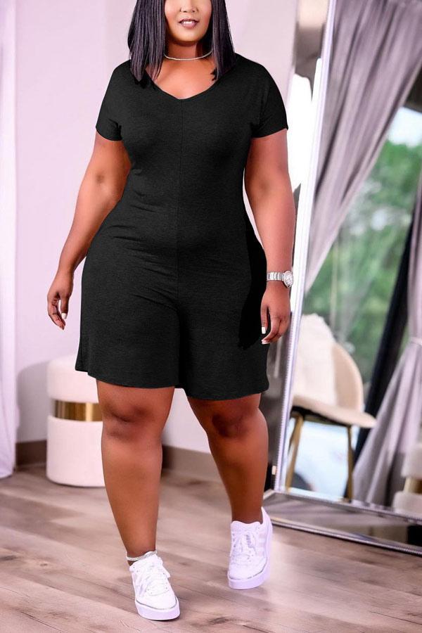 Casual Solid Color Short Sleeve Romper